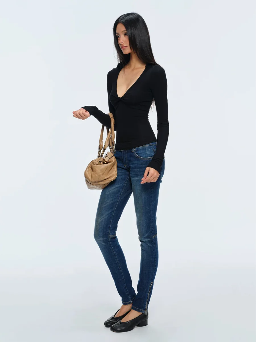 BUM STUDIO | Slim-Fit Collared Deep V-Neck Twist-Front Top - 2