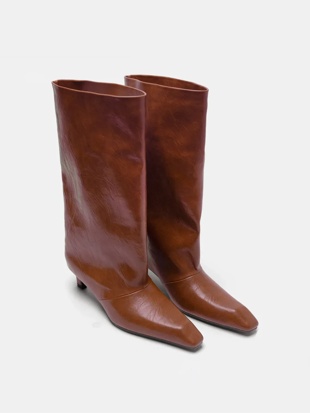 Cihi | Square-Toe Kitten-Heel Straight-Shaft Boots