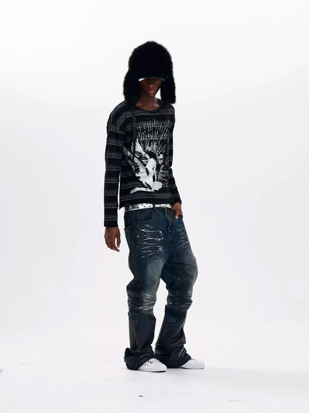 Fourth3ex | Striped Long Sleeve Graphic T-Shirt