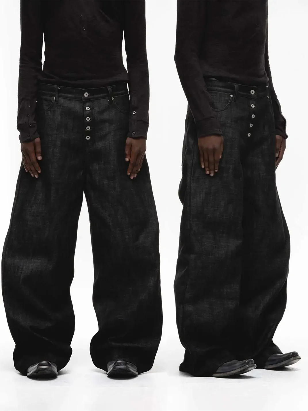NO FAITH STUDIOS | Wide-Leg Curved Selvedge Raw Denim Jeans