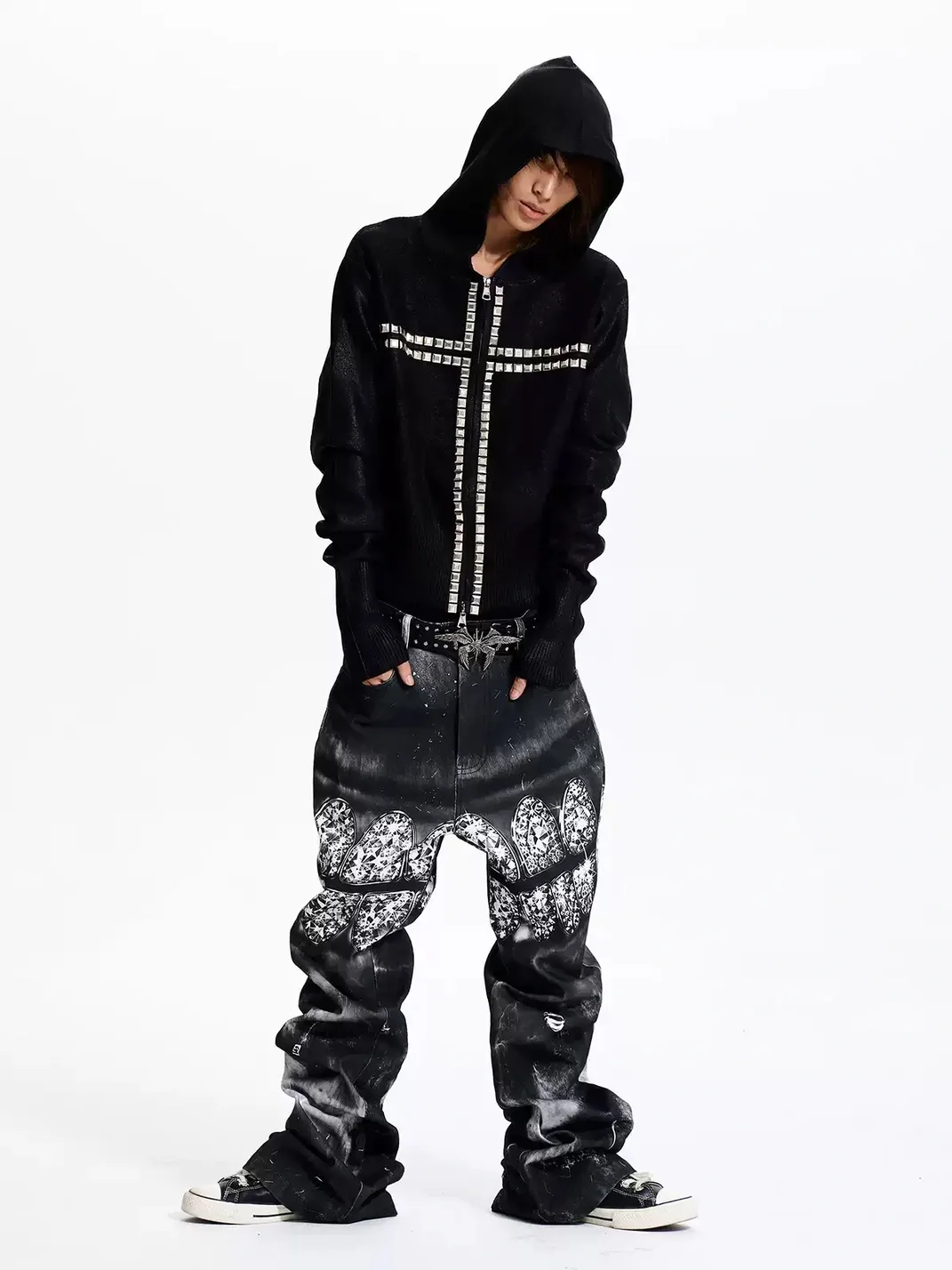 Fourth3ex | Tooth Print Slightly Flared Jeans