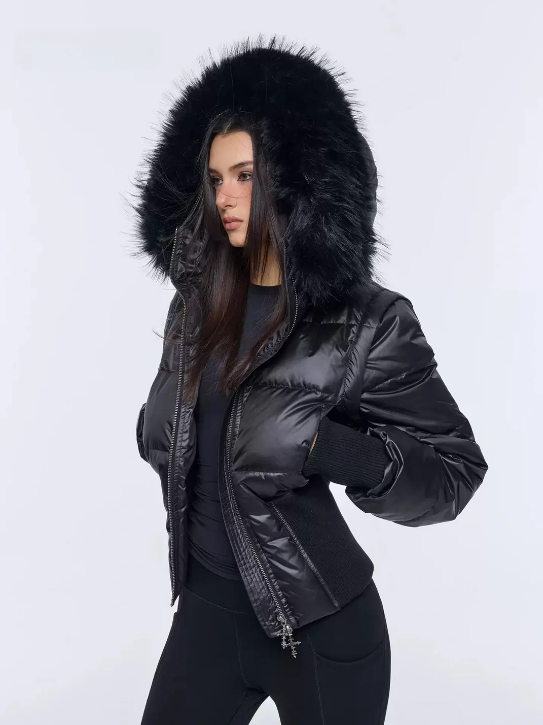 BUM STUDIO | Fitted Fur-Collar Down Jacket With Detachable Hood