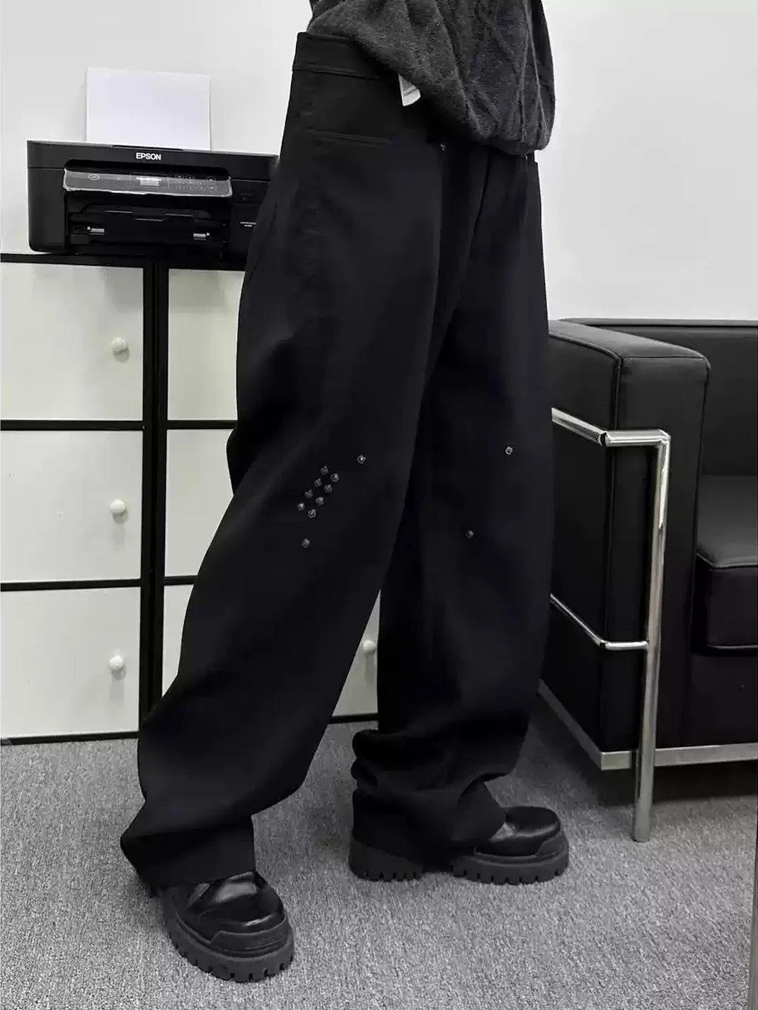 NO FAITH STUDIOS | Rivet Detail Striped Relaxed Straight-Leg Trousers