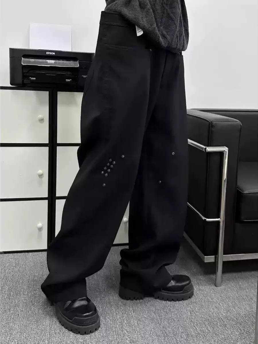 NO FAITH STUDIOS | Rivet Detail Striped Relaxed Straight-Leg Trousers - 3