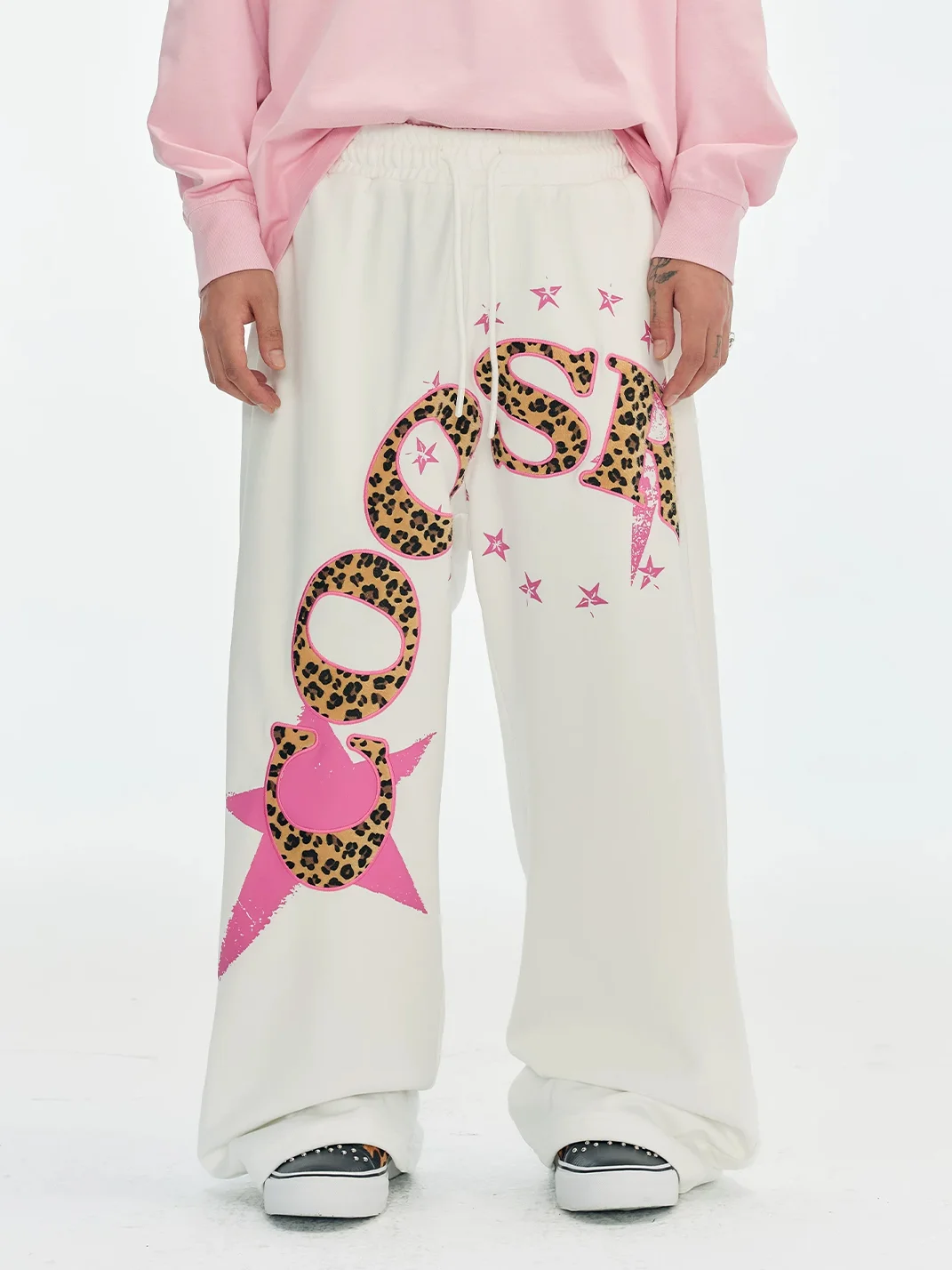 CoosRetro | Leopard Applique Embroidered Straight-Leg Sweatpants