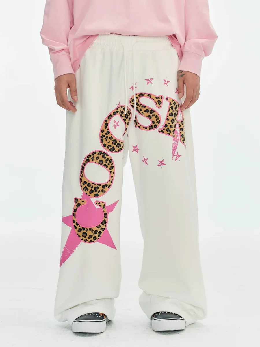 CoosRetro | Leopard Applique Embroidered Straight-Leg Sweatpants - 2