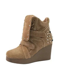 Mooreyu Atelier | Studded Suede Platform Ankle Boots