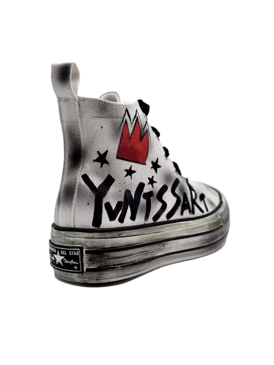 Savage Growth | Distressed High-Top Hand-Painted Star Canvas Sneakers