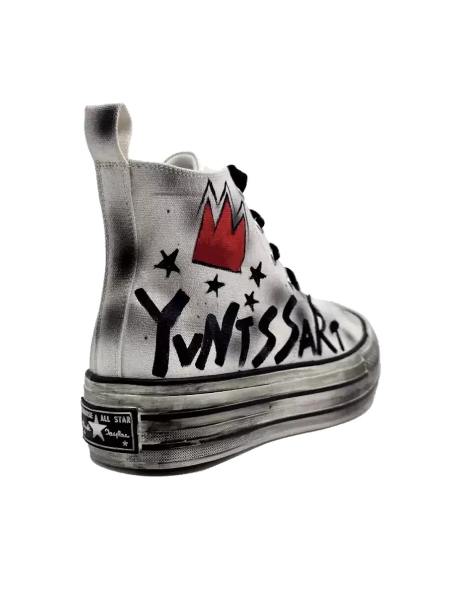 Savage Growth | Distressed High-Top Hand-Painted Star Canvas Sneakers - 4