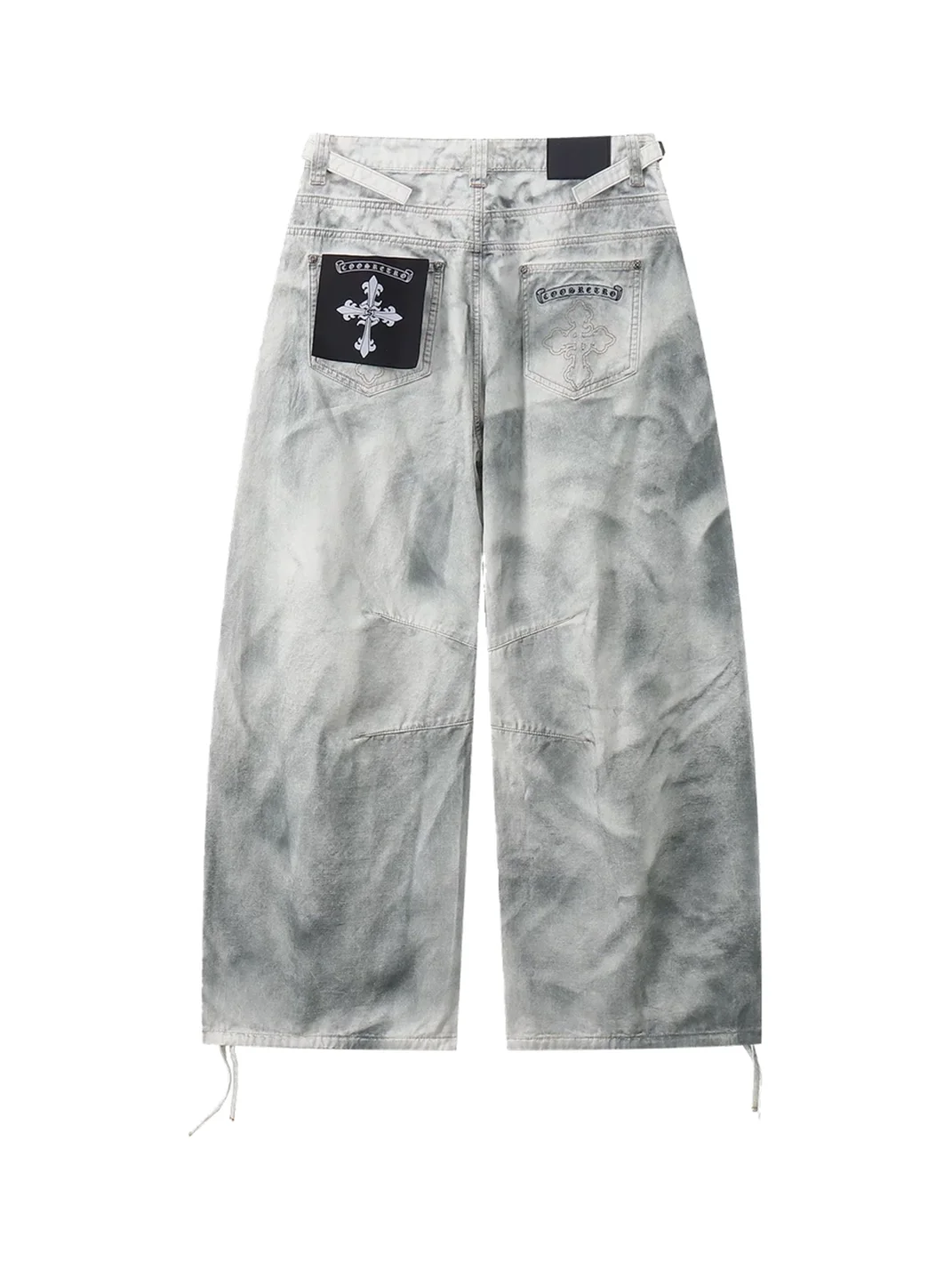 CoosRetro | Distressed Embroidered Wide-Leg Workwear Pants