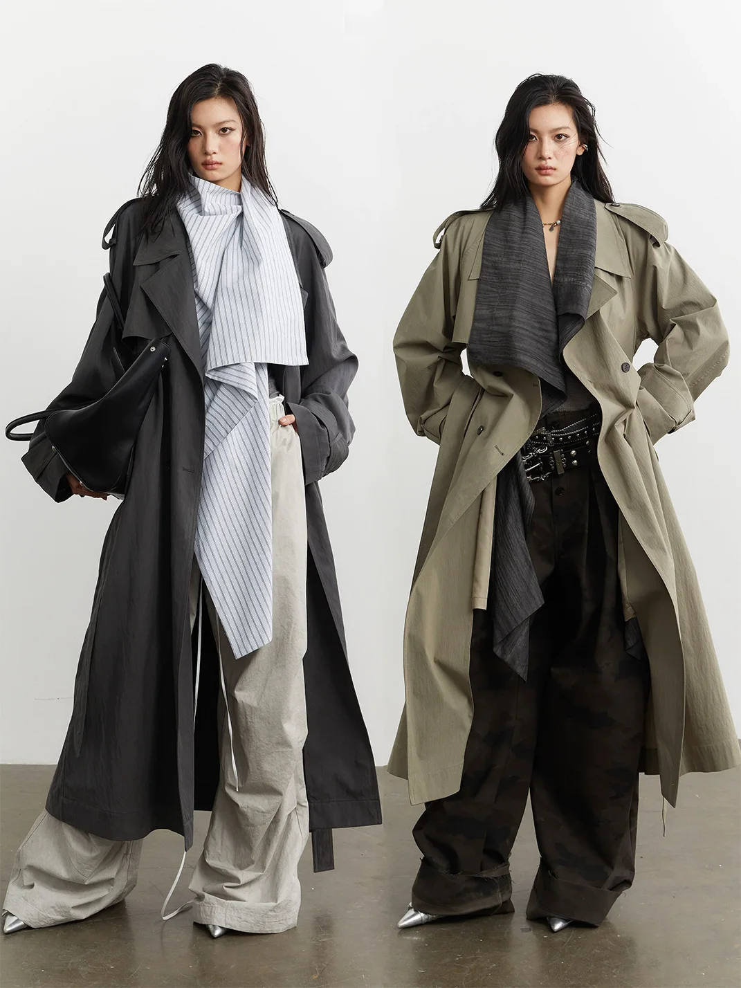 Jnylon studios | Oversized Faux-Layered Contrast Trench Coat With Detachable Collar
