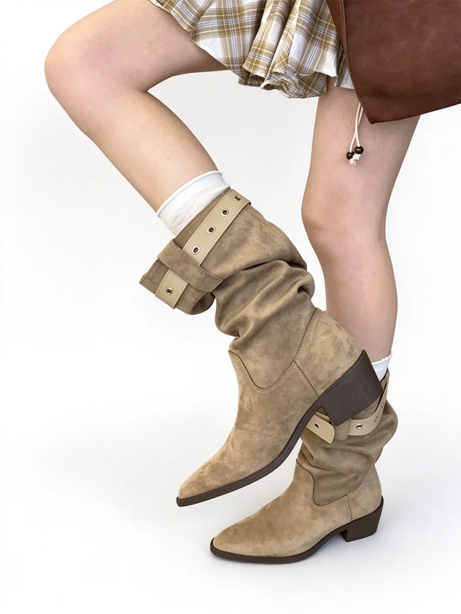 Jpoetry | Pointed Toe Slouchy Block Heel Western Boots - 4