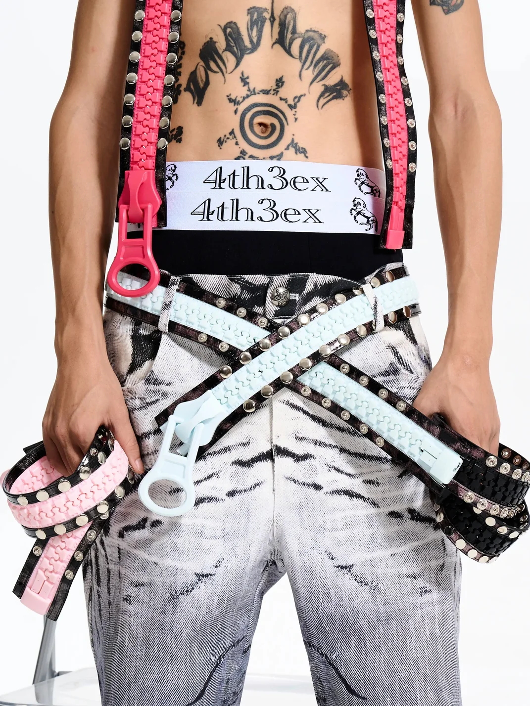 Fourth3ex | Oversized Zipper Design Studded Belt