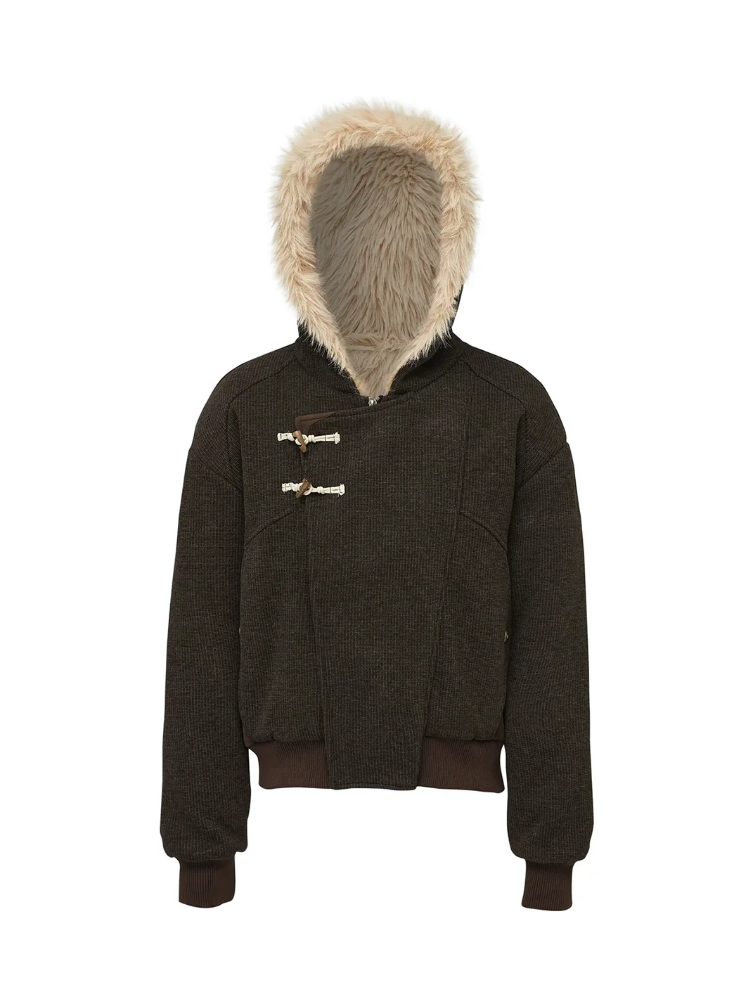 TAICHIISM | Asymmetric Toggle Wool Blend Jacket With Plush Lining