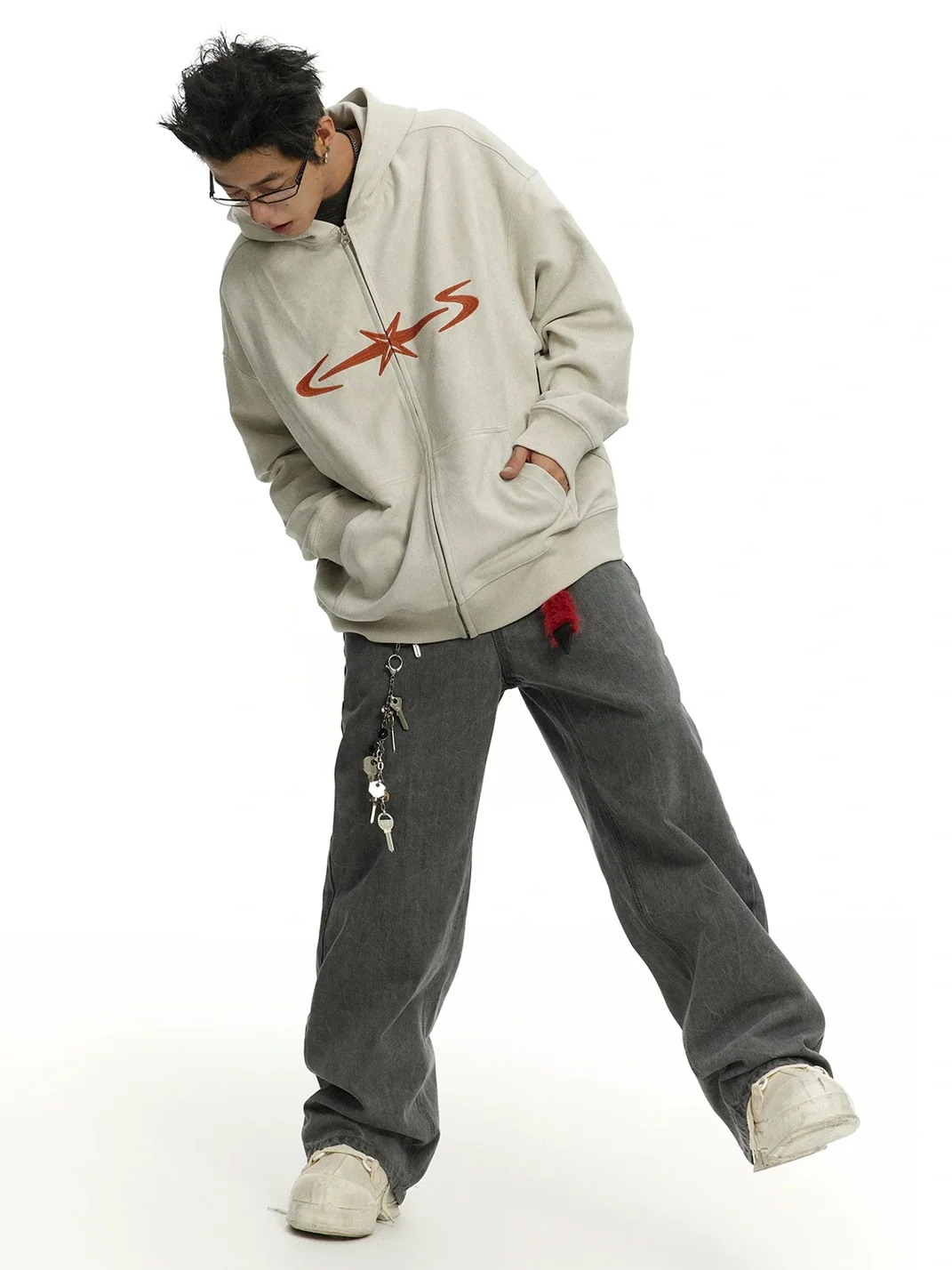 CoosRetro | Loose-Fit Faux Suede Zip-Up Hoodie