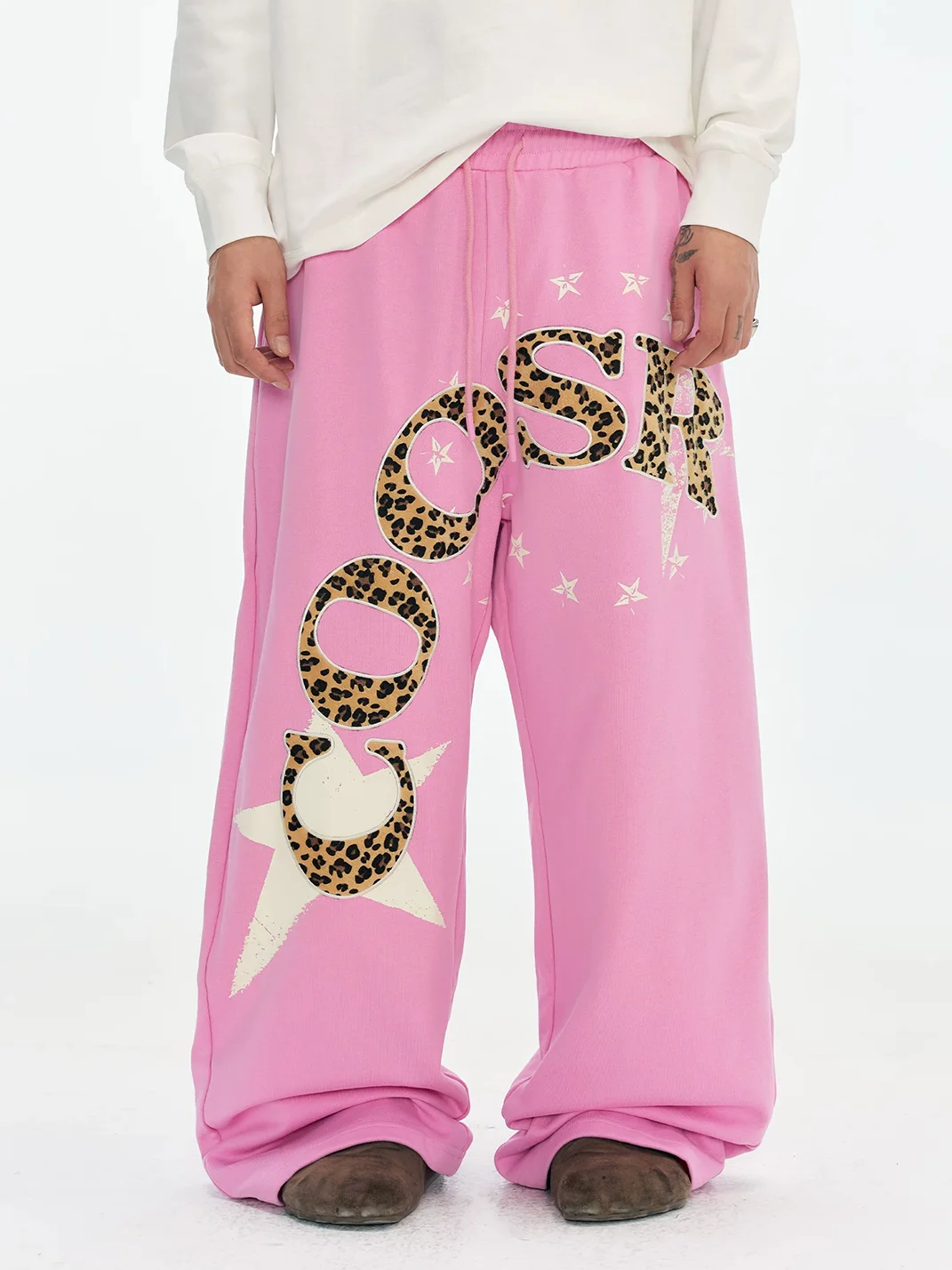 CoosRetro | Leopard Applique Embroidered Straight-Leg Sweatpants