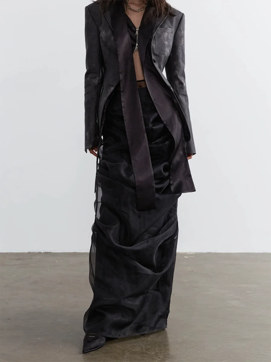 Jnylon studios | Two-Piece Pleated Sheer Maxi Skirt - 2