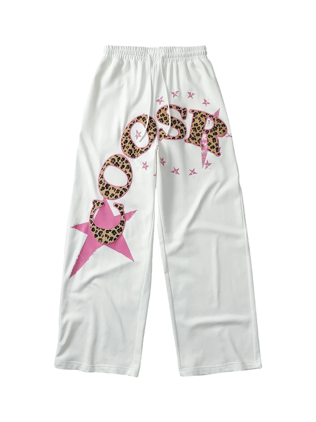 CoosRetro | Leopard Applique Embroidered Straight-Leg Sweatpants