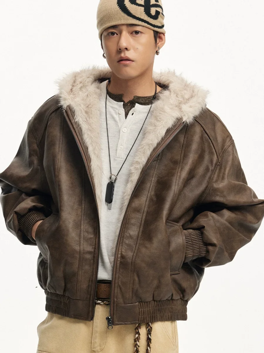CoosRetro | Loose-Fit Heavyweight Frost-Textured Leather Jacket - 3