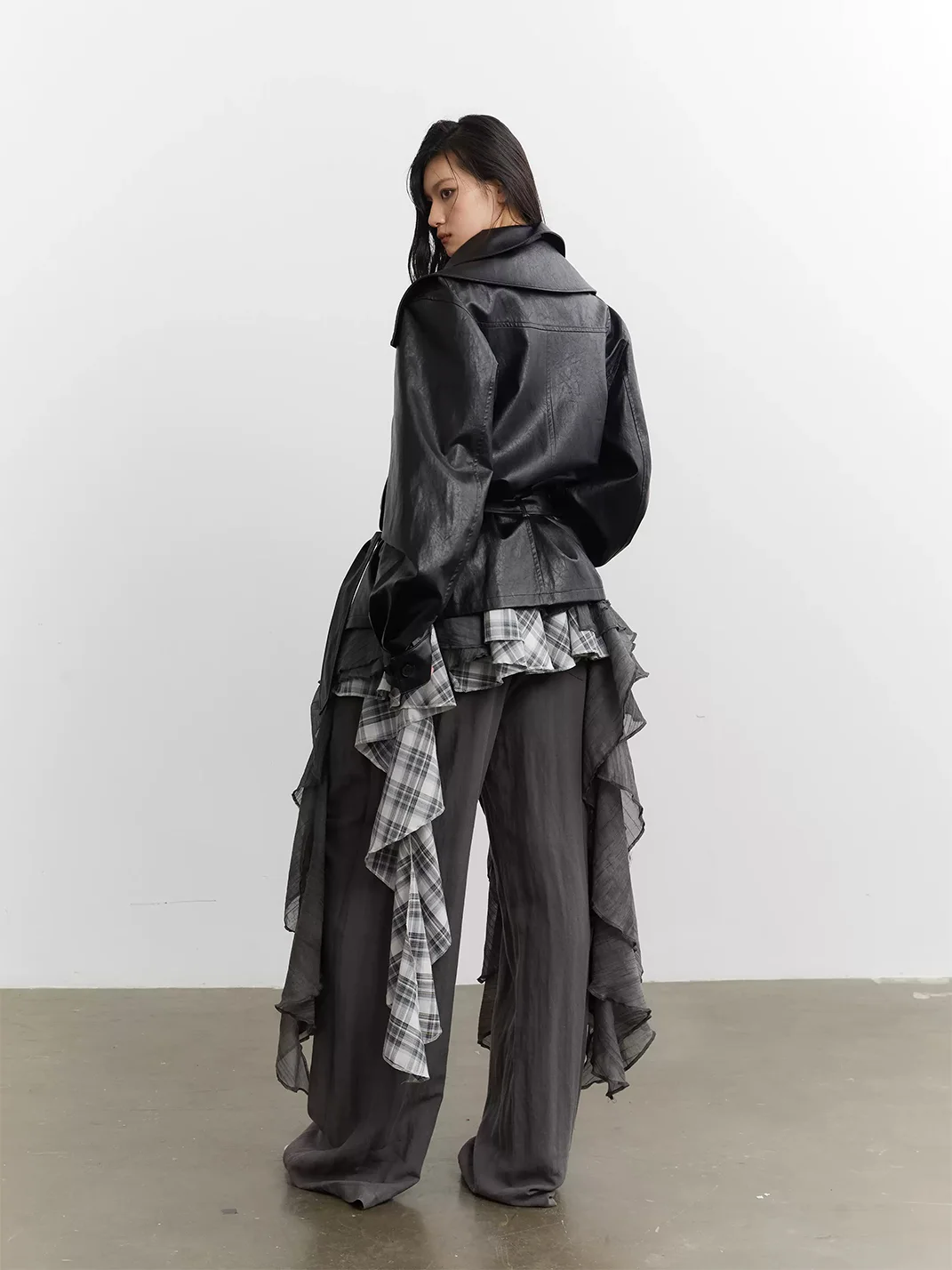 Jnylon studios | Asymmetric Plaid Colorblock Ruffled Cami Dress