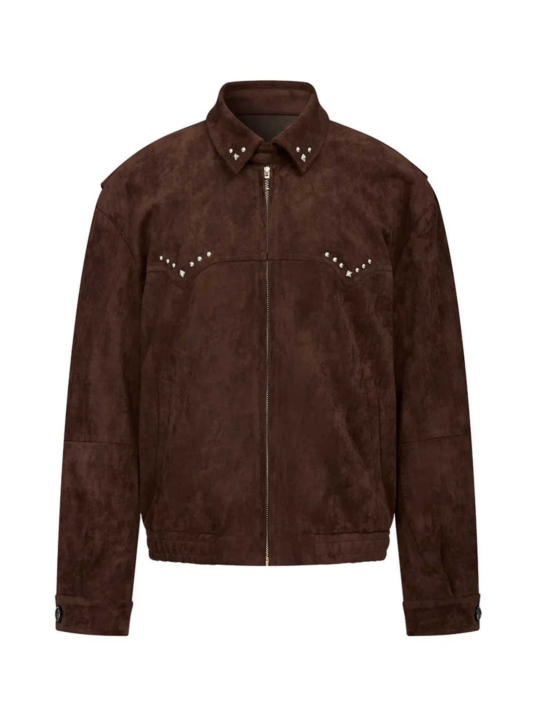 TAICHIISM | Studded Faux Suede Collared Boxy Cropped Jacket