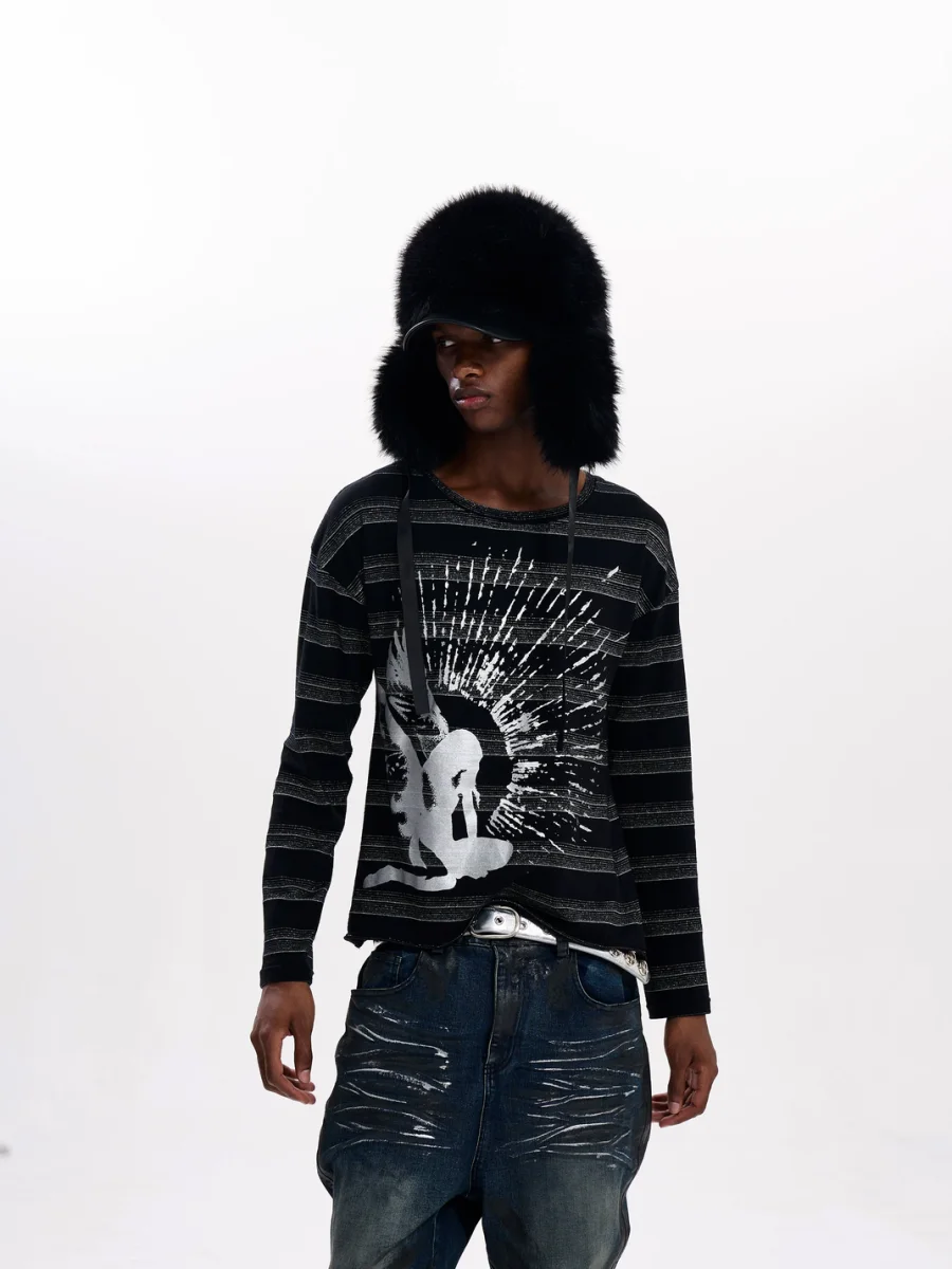Fourth3ex | Striped Long Sleeve Graphic T-Shirt - 2