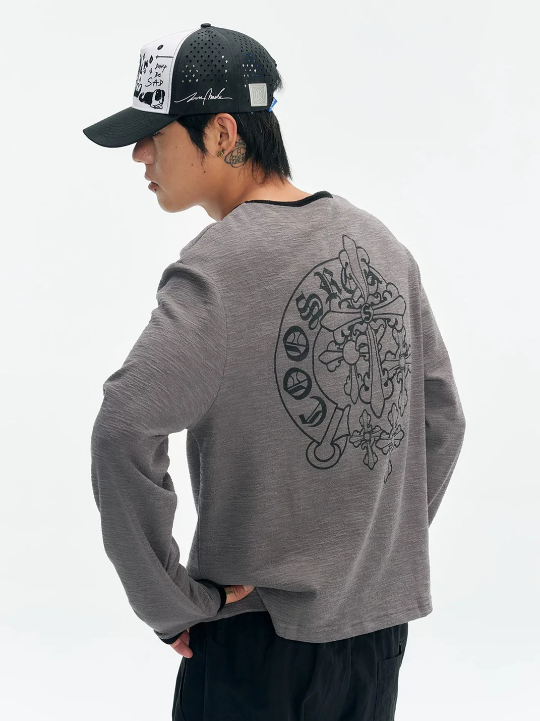 CoosRetro | Relaxed Cross Sanskrit Print Long Sleeve T-Shirt