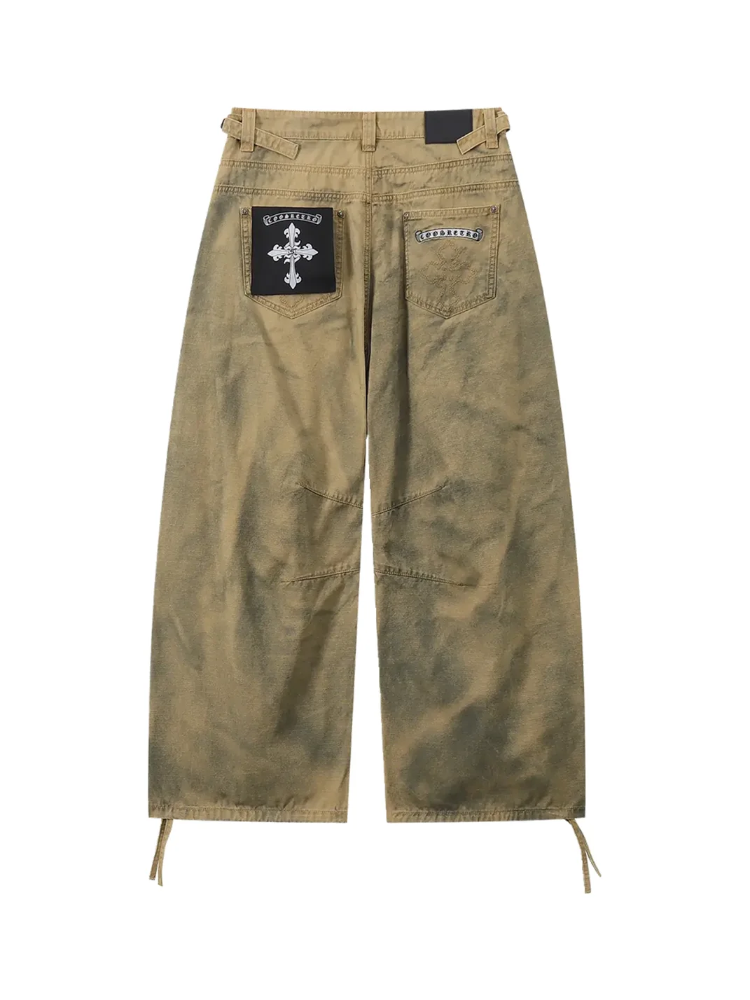CoosRetro | Distressed Embroidered Wide-Leg Workwear Pants