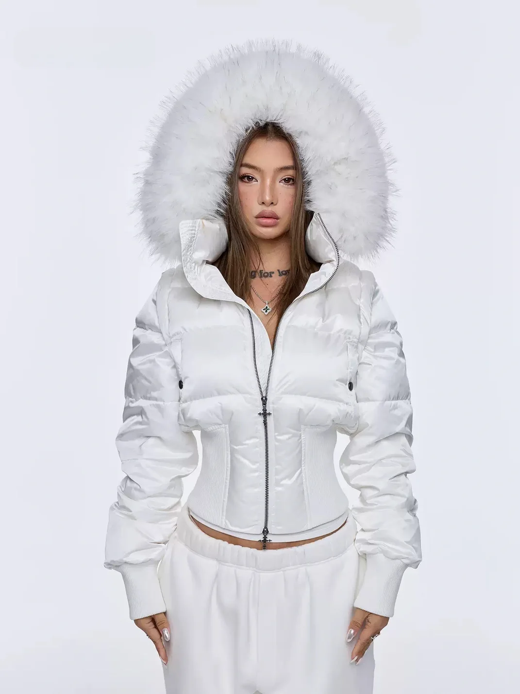BUM STUDIO | Fitted Fur-Collar Down Jacket With Detachable Hood