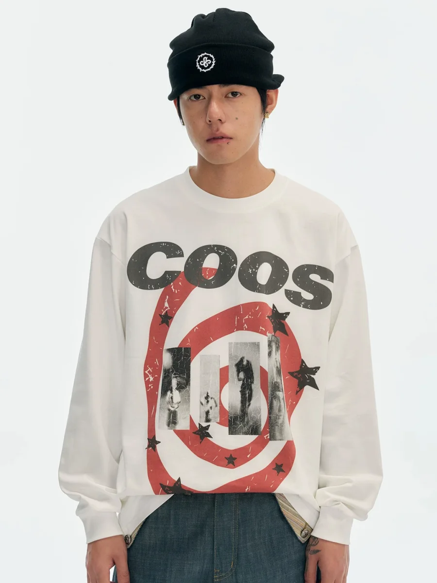 CoosRetro | Loose-Fit Distressed Graphic Cotton Long-Sleeve T-Shirt - 3