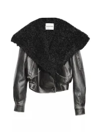 Jnylon studios | Relaxed Distressed Faux Leather Oversized Fur-Collar Jacket