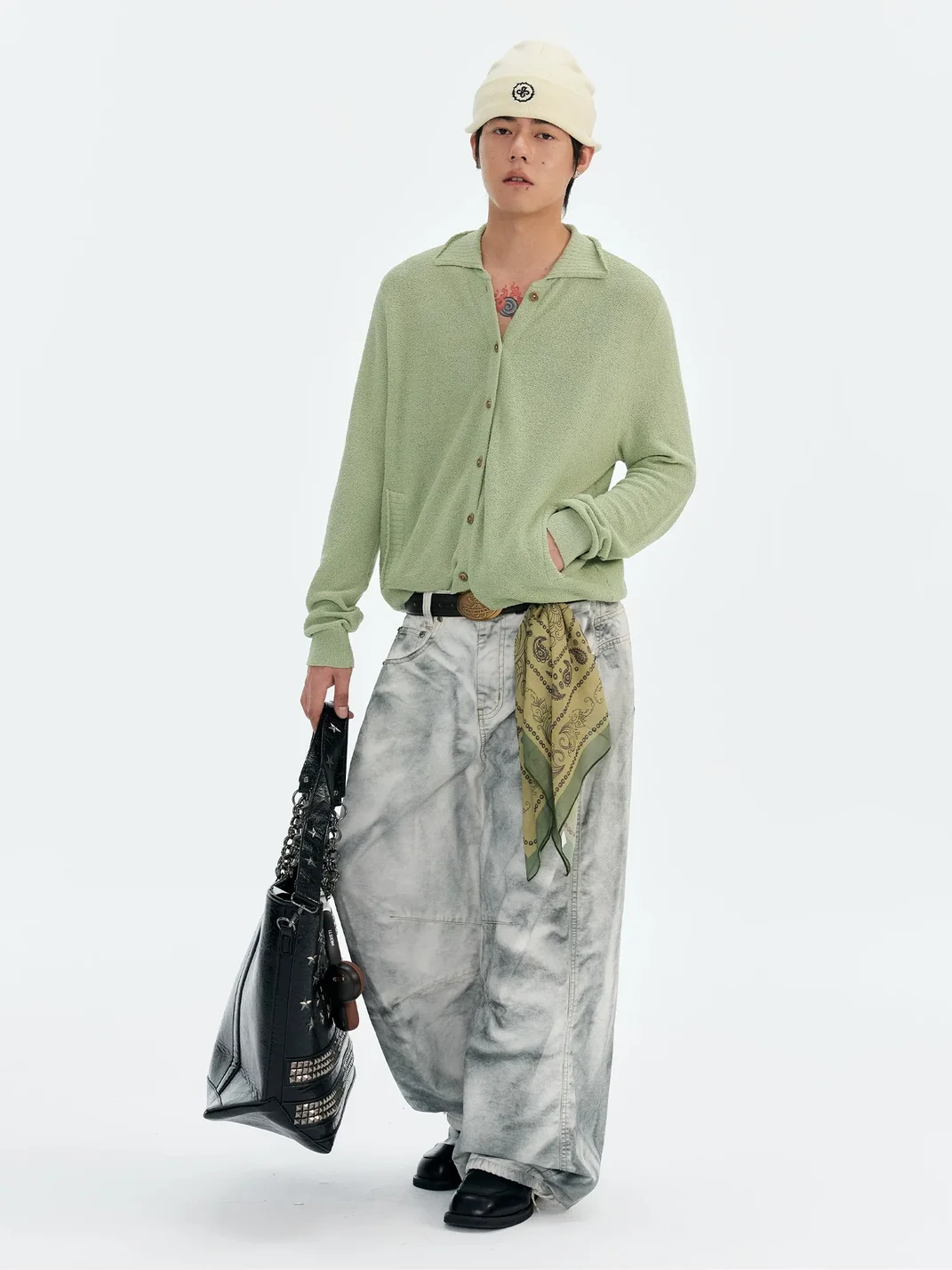 CoosRetro | Distressed Embroidered Wide-Leg Workwear Pants