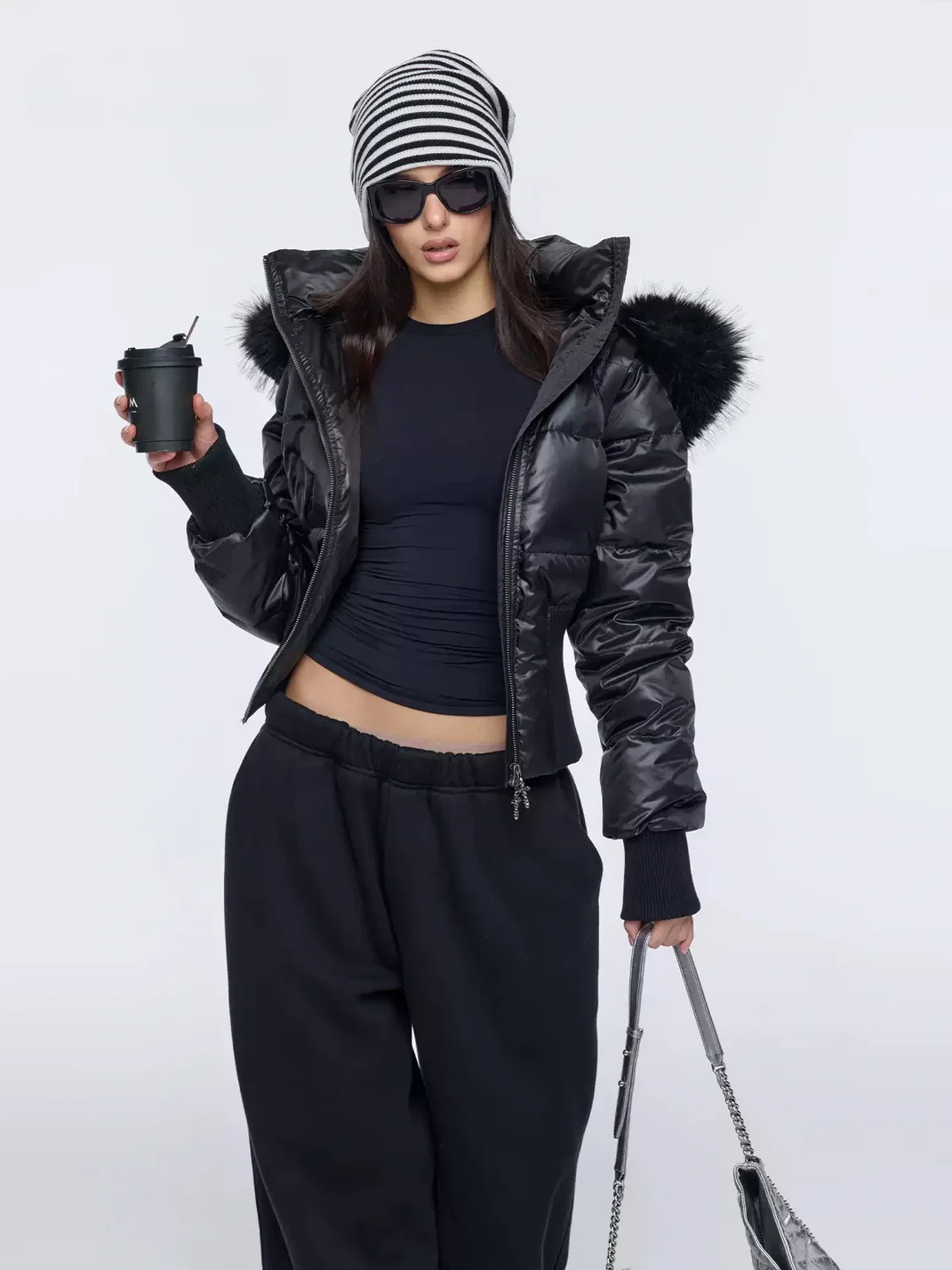 BUM STUDIO | Fitted Fur-Collar Down Jacket With Detachable Hood