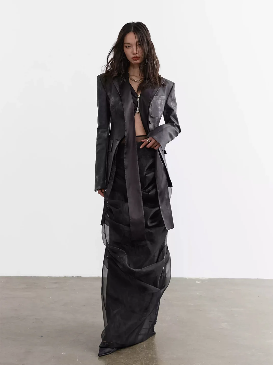 Jnylon studios | Two-Piece Pleated Sheer Maxi Skirt