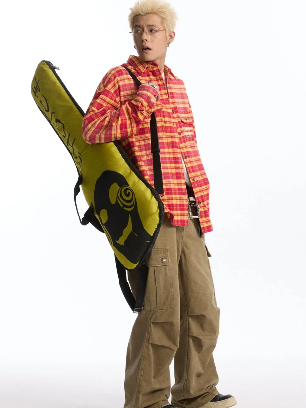 CoosRetro | Embroidered Loose-Fit Long-Sleeve Plaid Shirt