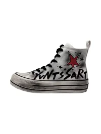 Savage Growth | Distressed High-Top Hand-Painted Star Canvas Sneakers