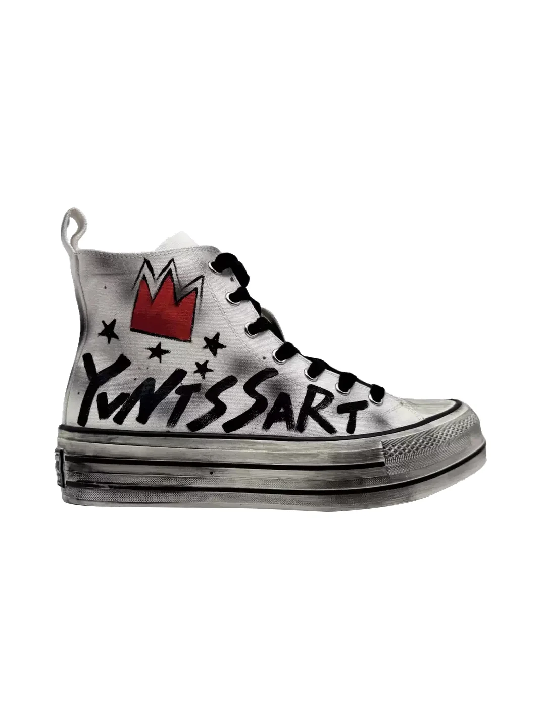 Savage Growth | Distressed High-Top Hand-Painted Star Canvas Sneakers