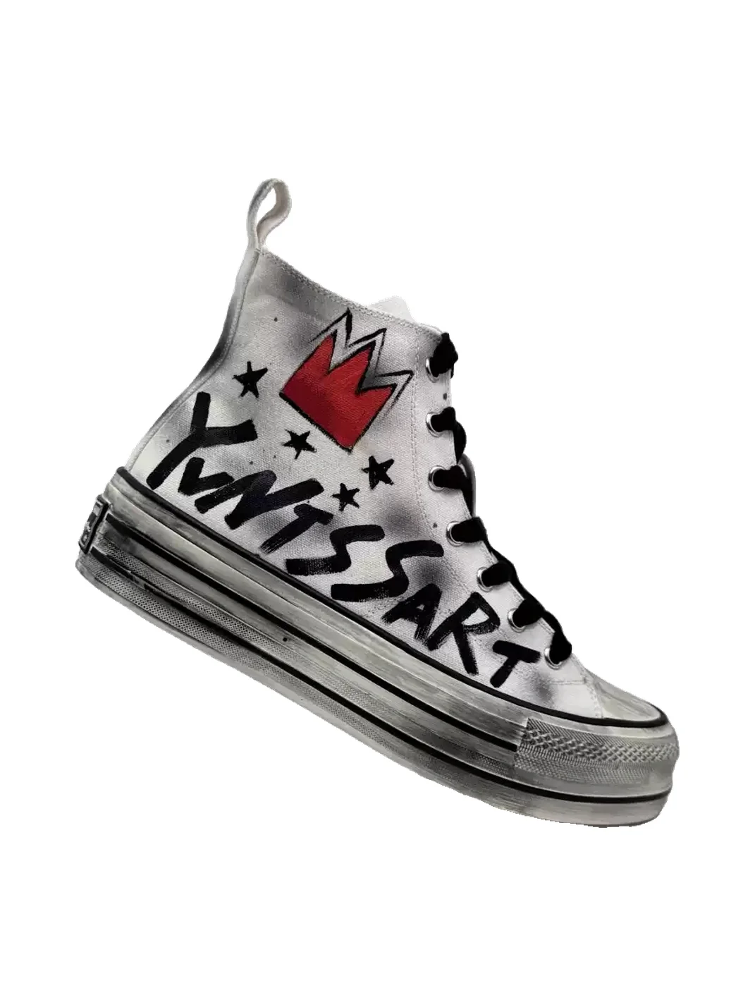 Savage Growth | Distressed High-Top Hand-Painted Star Canvas Sneakers