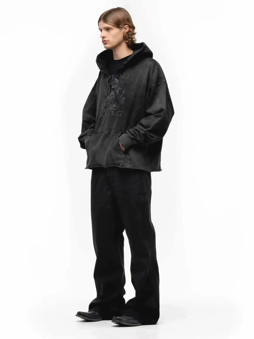NO FAITH STUDIOS | Washed Distressed Graphic Drop Shoulder Loose Hoodie