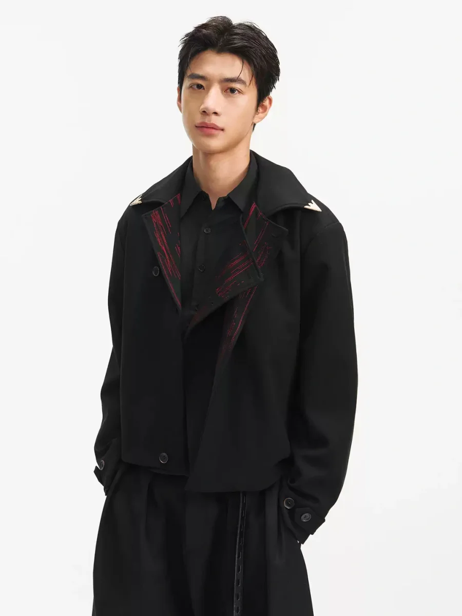 TAICHIISM | Cropped Wide-Fit Embroidered Jacket With Ornate Metal Buttons - 3