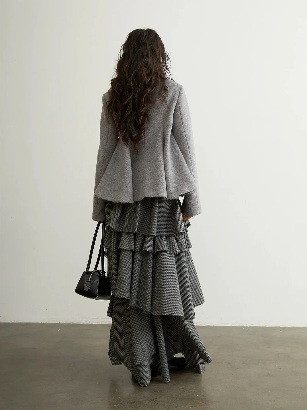 Jnylon studios | Striped Asymmetric Ruffled Raw-Edge Slit Skirt