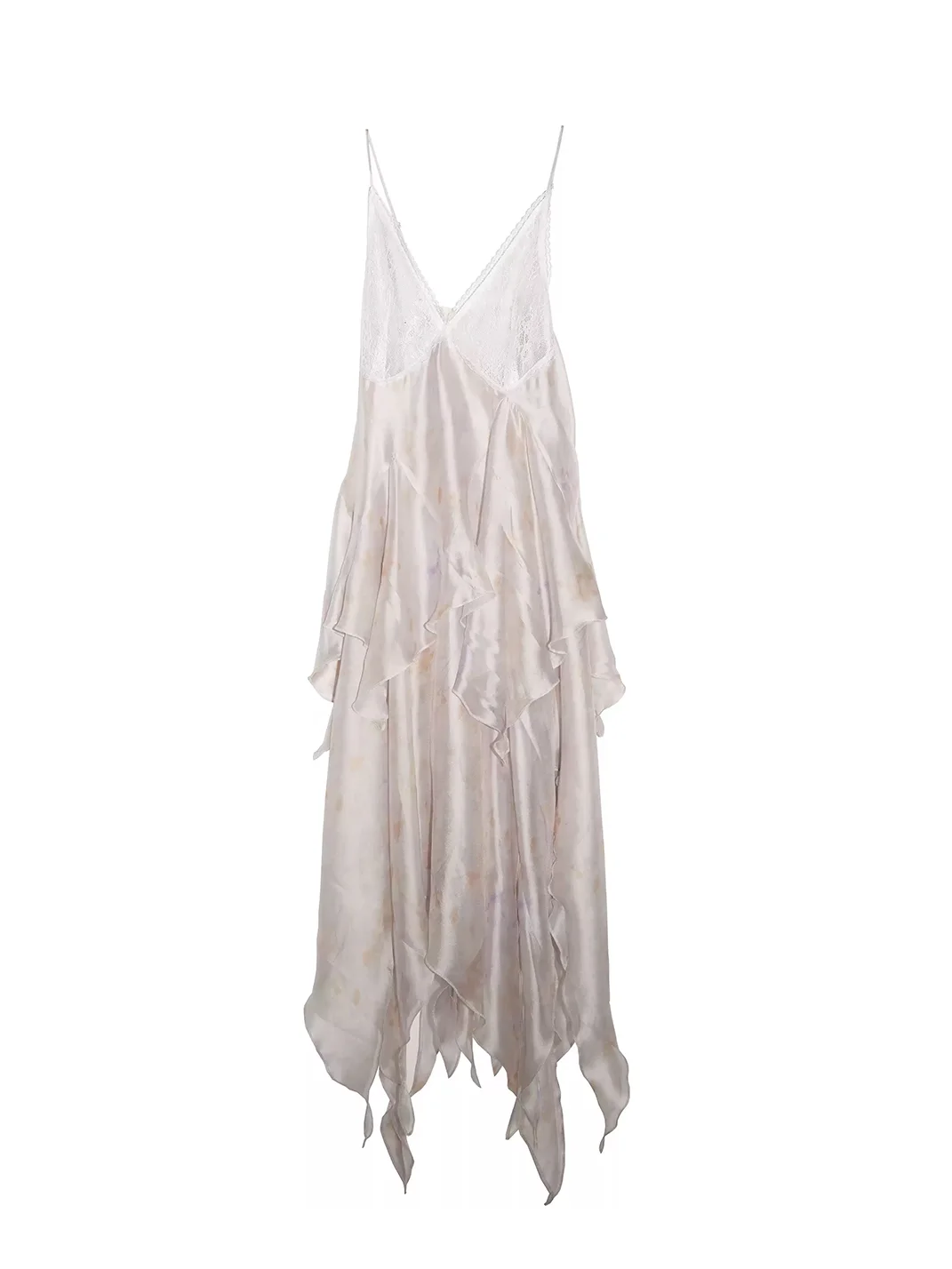 Jnylon studios | Printed Asymmetric Mesh Spaghetti Strap Dress