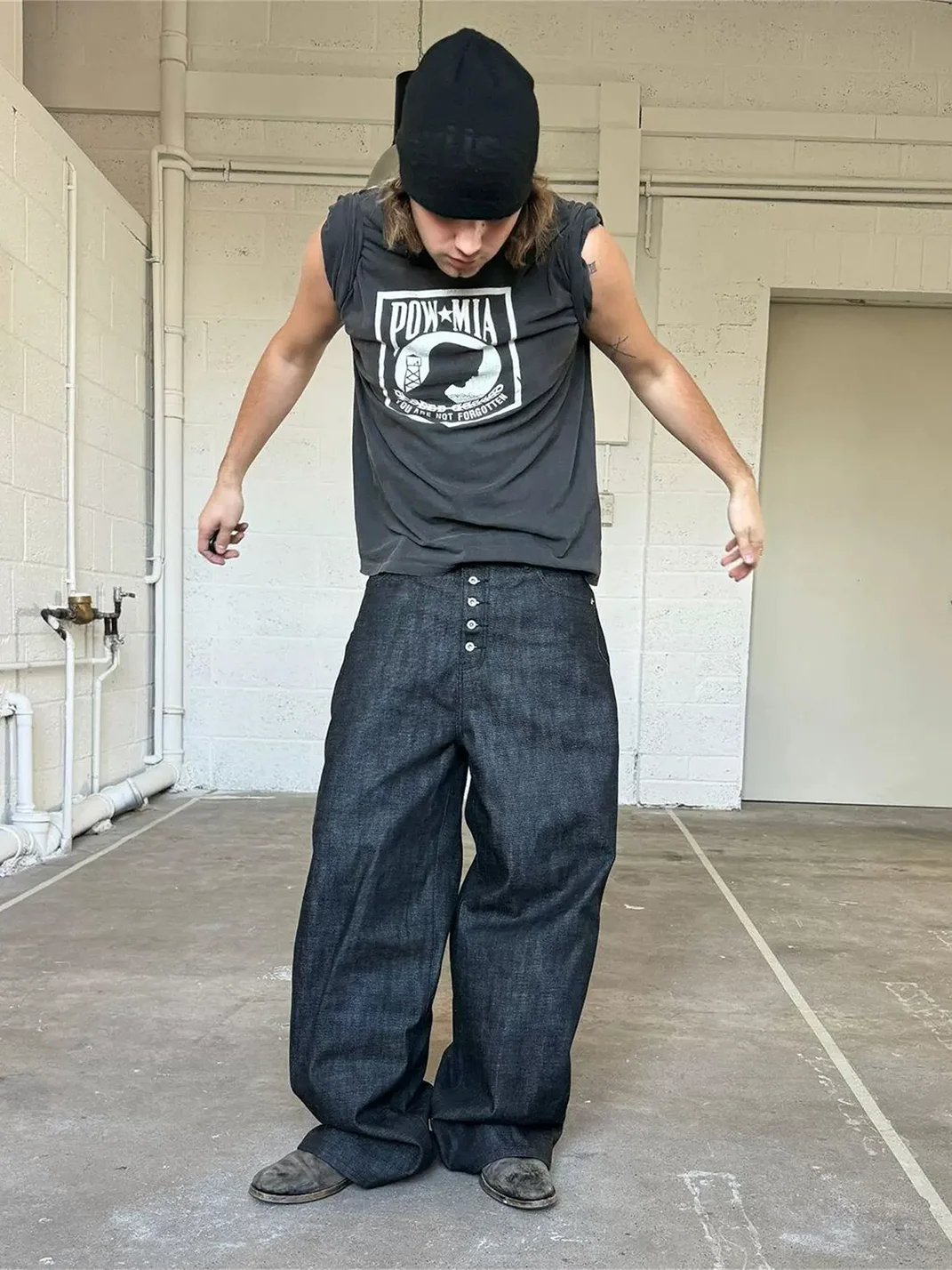 NO FAITH STUDIOS | Wide-Leg Curved Selvedge Raw Denim Jeans
