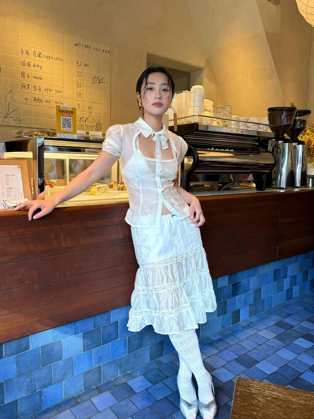 Chipchipshop | White Lace Tencel Cotton Full Skirt With Undershorts