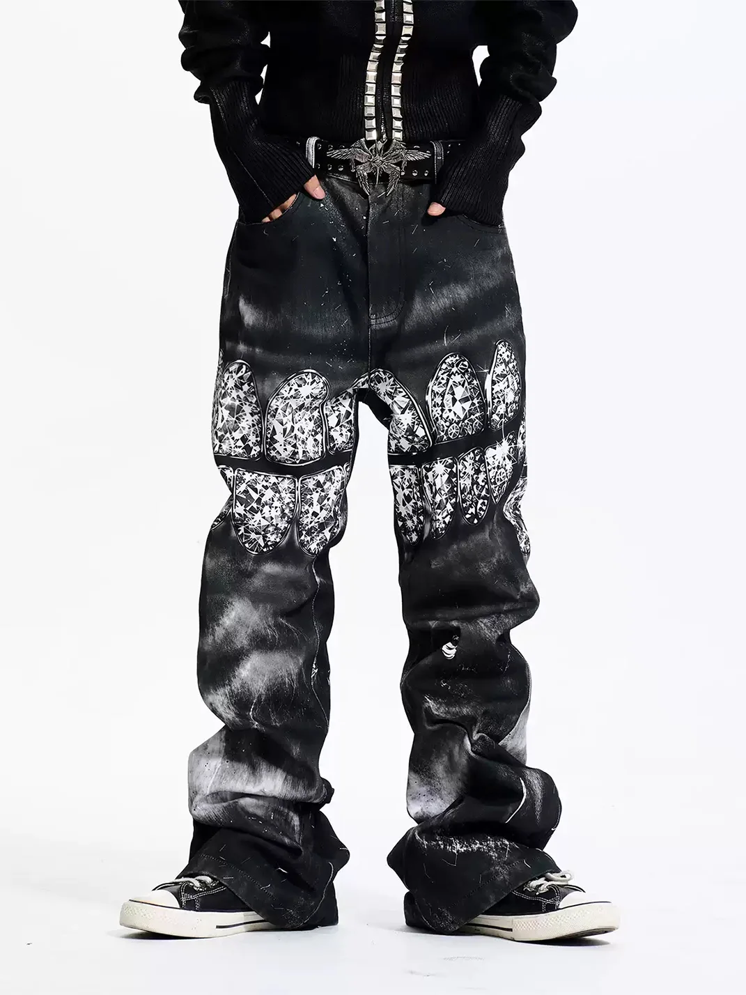 Fourth3ex | Tooth Print Slightly Flared Jeans