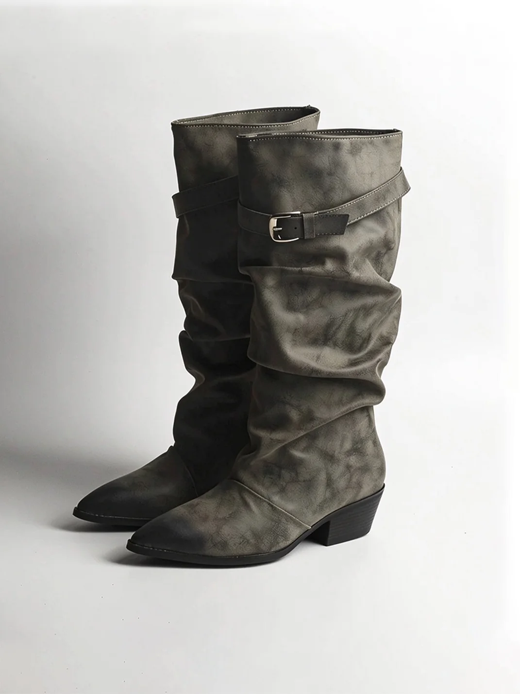 Jpoetry | Pointed Toe Slouchy Block Heel Tall Boots