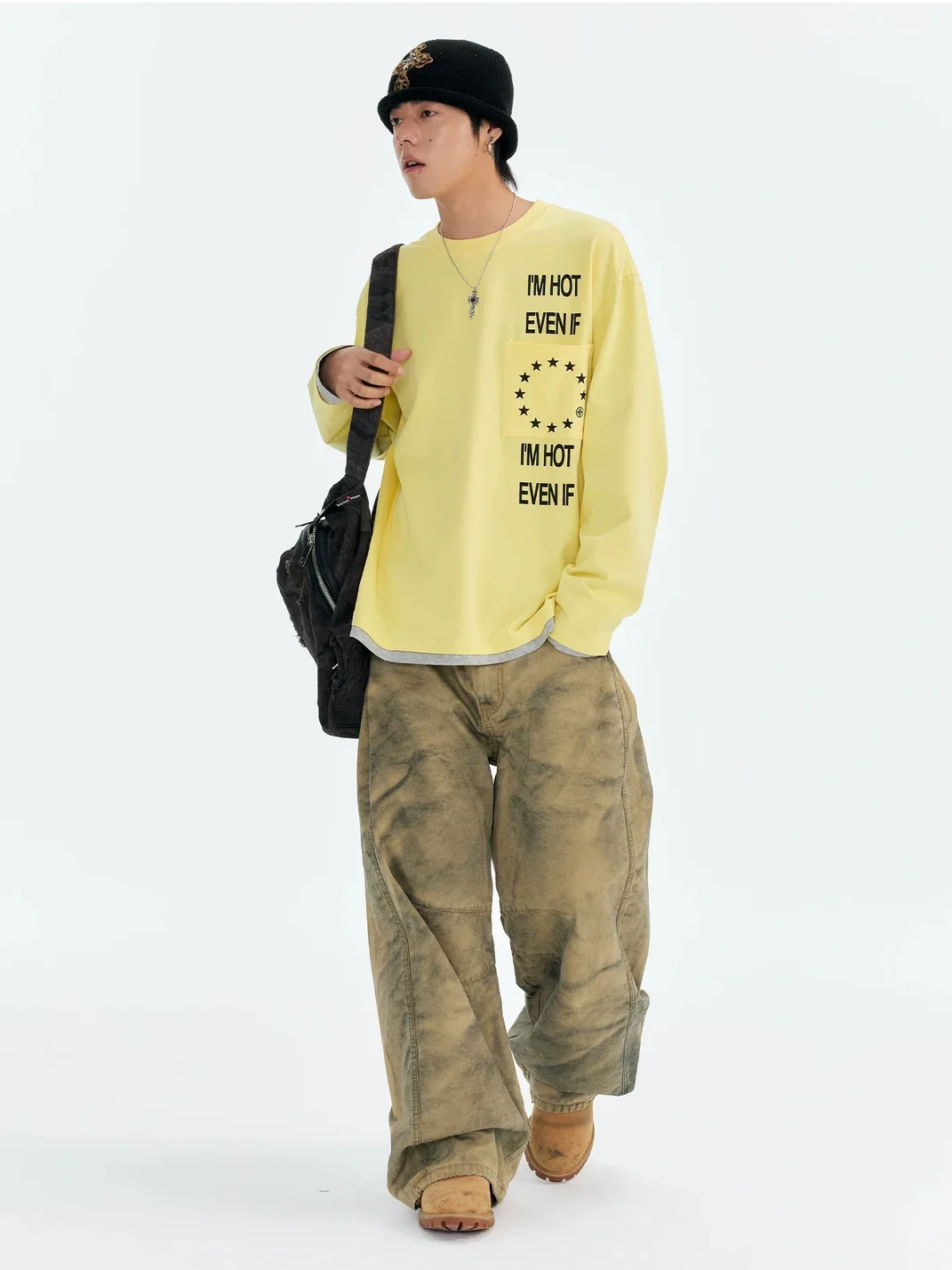 CoosRetro | Distressed Embroidered Wide-Leg Workwear Pants