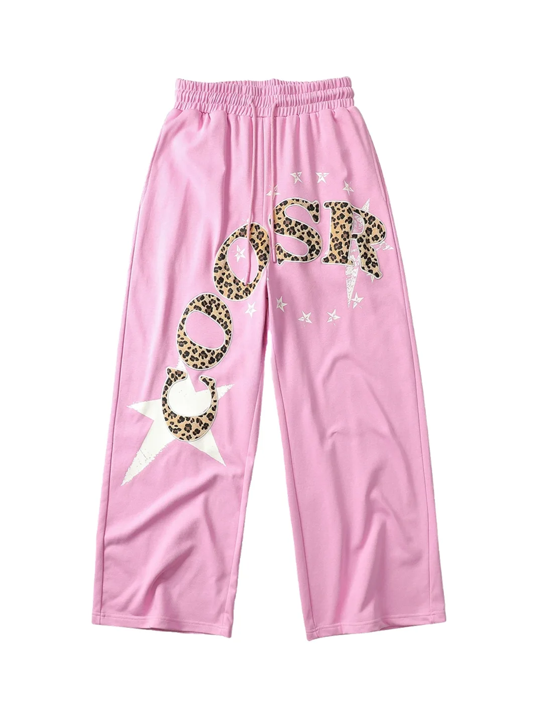CoosRetro | Leopard Applique Embroidered Straight-Leg Sweatpants