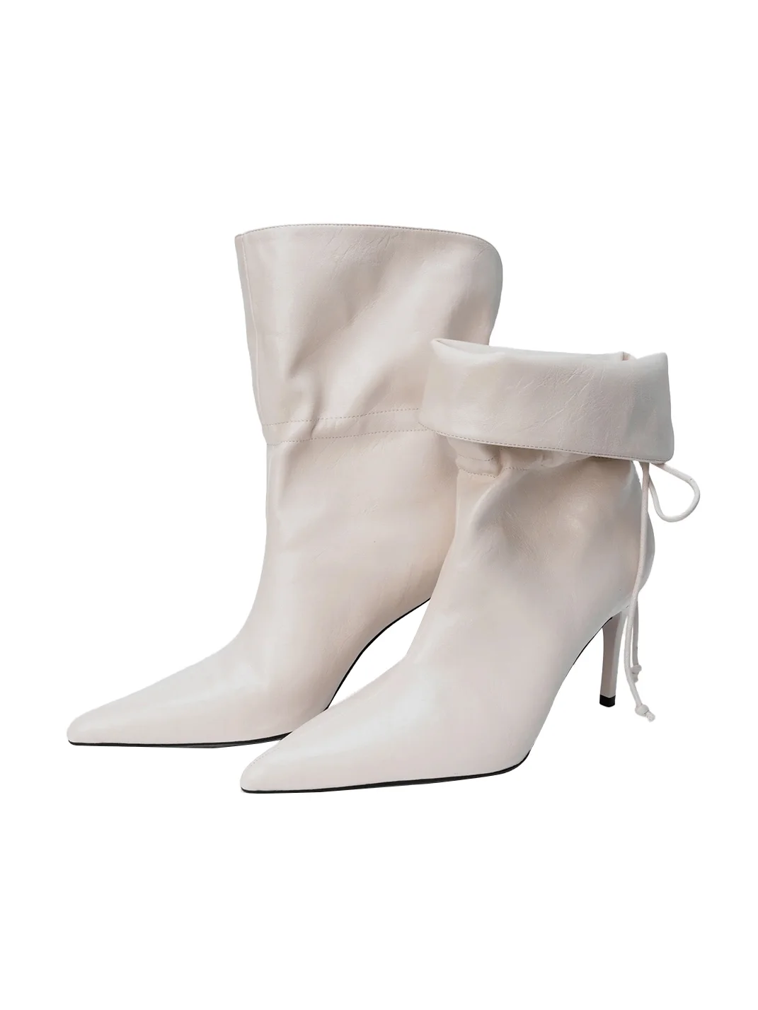 Cihi | Ruched Fold-Over Pointed Toe Stiletto Ankle Boots
