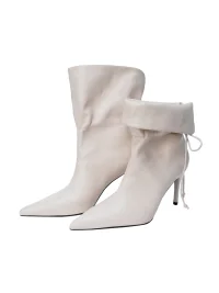 Cihi | Ruched Fold-Over Pointed Toe Stiletto Ankle Boots